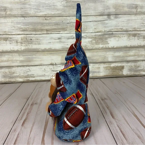 Football Game Gnome Vintage Football Print Fabric Blue Brown Faux Fur Man Cave - Picture 8 of 11